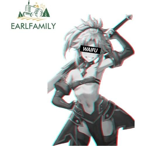 EARLFAMILY 13cm x 8.9cm for Fate Series Mordred Waifu Car Stickers Cute Sunscreen Decals Creative Refrigerator Trunk Decor