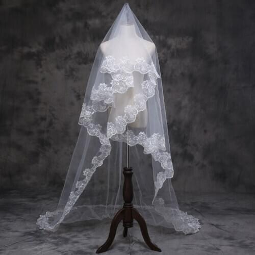 1.5/2/3/5M 1 Layer Women Bridal White Ultra Long Wedding Tulle Veil Wide Embroidered Hexagonal Floral Applique Edge