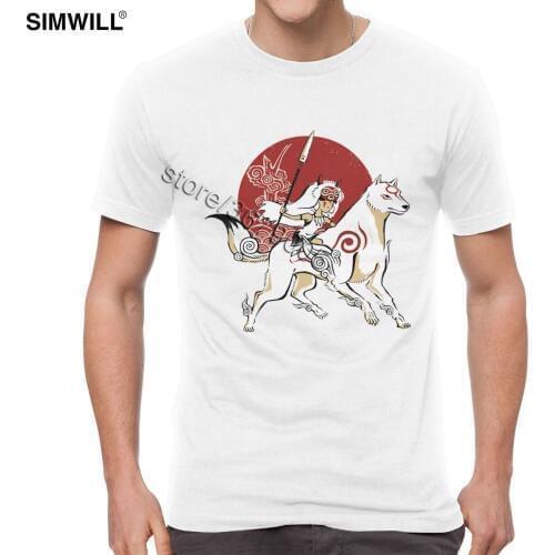 Classic Princess Mononoke Wolf Warrior T-Shirt Men 100% Cotton T Shirts Short Sleeves Crew Neck Tees Japan Anime Tshirt