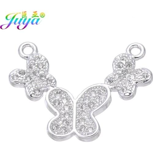 Juya DIY Jewelry Accessories Micro Pave Zircon Butterfly Connector Pendants For Women Handmade Choker Necklace Making