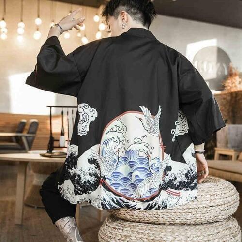 Kimonos Haori 2019 Japanese Fashion Kimono Cardigan Men Karate Samurai Costume Asian Kimono Yukata Japanese Pajamas Mens FF2110