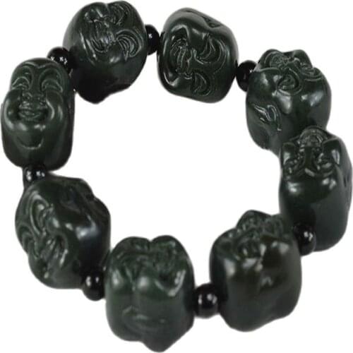 CHINA Xinjiang Hetian Jade Jade Bracelet Buddha Head Double Work Beads