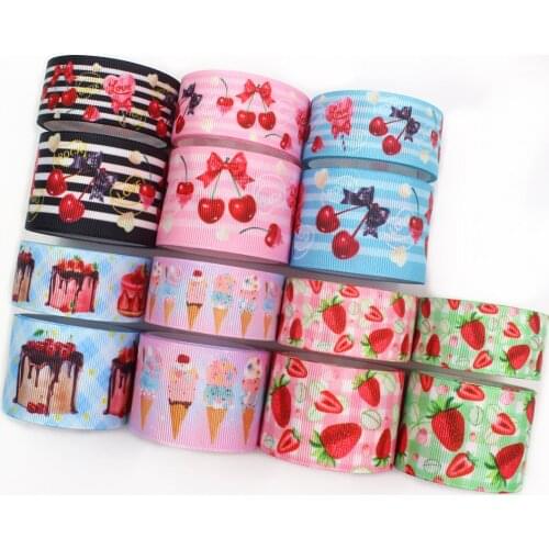 I-19920-2224,1‘’ and 1-1/2‘’,10yards Fruit strawberry cherry ice cream Printed grosgrain Ribbons,bow cap accessories decorations