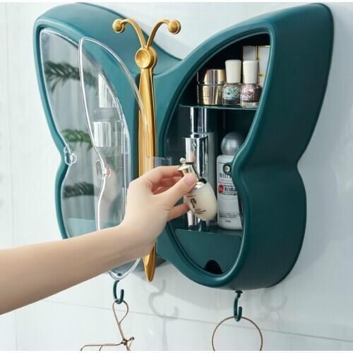 Creative Cosmetic Storage Box Wall-mounted Free-perforation Dust-proof Bathroom Wall-mounted Shelf