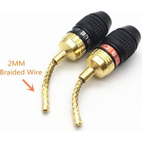 2Pcs/Lot 2MM Monster Copper Wire Gold-Plated Banana Plug Speaker Wire Plug Braided Wire Plug Connector 100% Brand New Practical