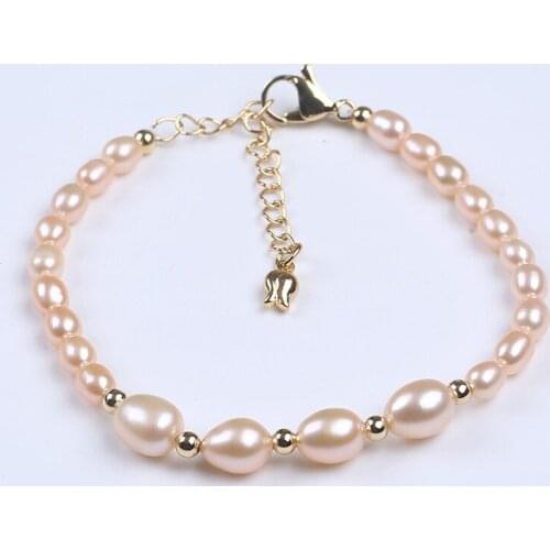 Fashion bracelet natural Freshwater 4-5mm Rice Pearl Bracelet Gold 3mm Beads Accessories Bracelet for woman