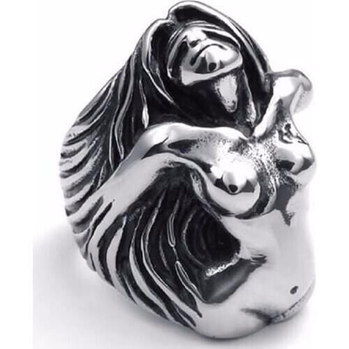 Gothic Carved Mens Boys Ring Silver color Tone 316L Stainless Steel Ring Wholesale Jewelry Size US 7-13