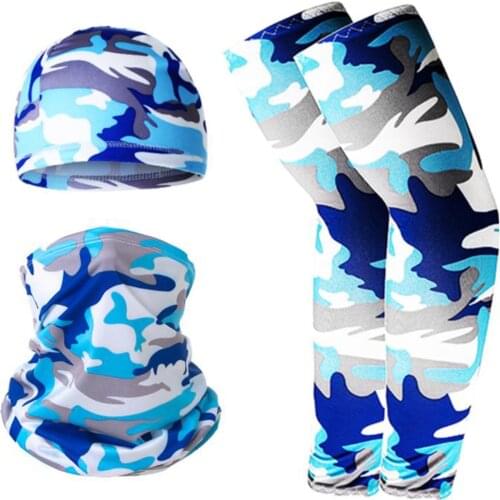 Unisex Anti-UV Cooling Arm Sleeves Neck Gaiter Cap Set Outdoor Camouflage Arm Protector Stretchy Sun Protection Arm Sleeves