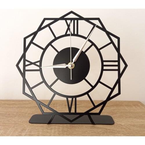 Table clock, Modern and Geometric Clock, Desktop Metal Clock, Table top clock, Star Black Rome Number