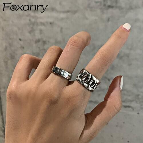 Foxanry 925 Sterling Silver Engagement Rings New Fashion Simple Hollow Irregular Geometric Handmade Party Jewelry Gift for Women