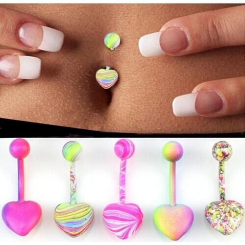 New 5/10Pcs Multicolor Heart Coating Belly Button Ring Women Navel Piercing Jewelry