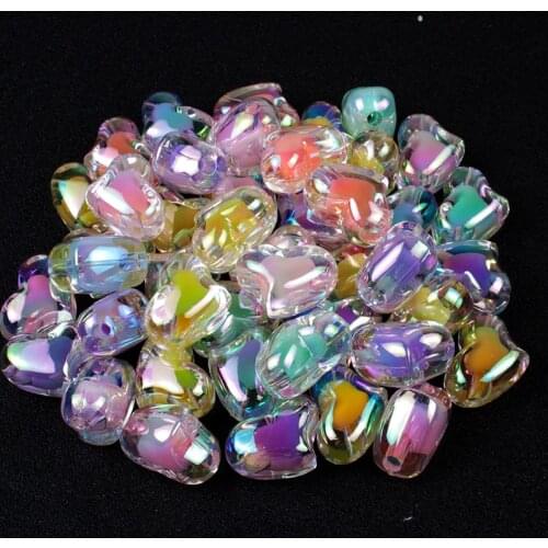New 20/40Pcs/Lot Loose Spacer Beads Transparent AB Colorful Heart Shape Acrylic Beads for Jewelry DIY Bracelet Accesories