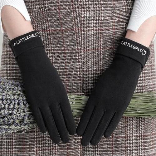 Elegant Letter Embroidery Elastic Sport Cycling Mittens Female Winter Single Layer Cashmere Warm Touch Screen Driving Gloves I16