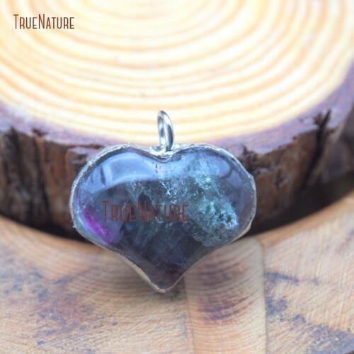 Semi Precious Stone Fluorite Pendant Heart Stone Pendant Silver Plated Pendant PM27310