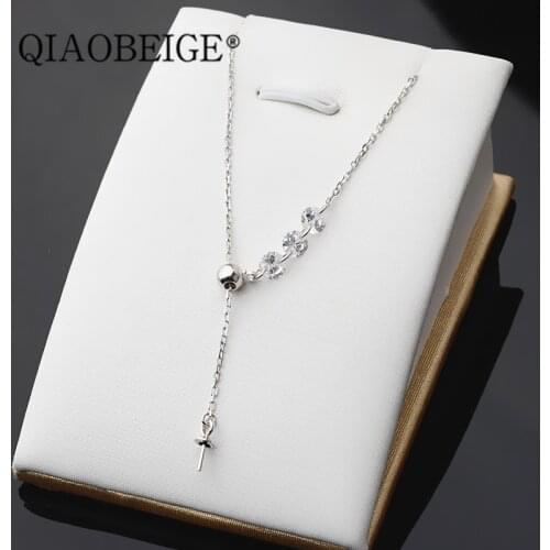 QIAOBEIGE 925 Sterling Silver Fashion Pearl Necklace Mounting, Necklace Settings Jewelry Parts Fittings Charm Accessories