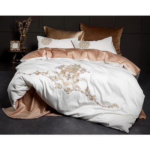 600TC Egyptian Cotton Luxury Wedding Embroidery White Bedding Set Queen King Bed cover Duvet Cover Pillowcase Bed sheet set #a
