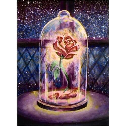 Handmade Canvas Needlework 11CT DIY Stamped Rose in Glass Cross Stitch Kit