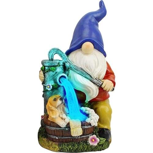 Garden Gnome Statue,Solar Powered Outdoor Decoration With Blue Light Resin Sculpture For Patio Lawn Yard Art Ornament