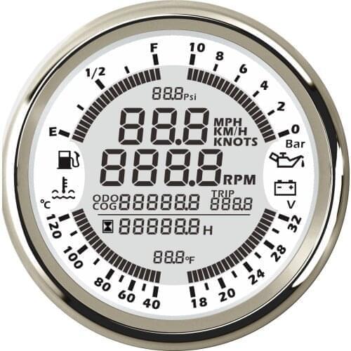 SAMDO 32V 10Bar 85mm 7 Backlight 6 in 1 GPS Speedometer Tachometer Hour Water Temp Fuel Level Oil Pressure Gauge