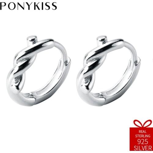 PONYKISS Trendy S925 Sterling Silver Minimalist kink Line Round Hoop Earrings Women Party Fine Jewelry Accessory Party Fine Gift