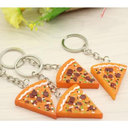 Chic Imitation Pizza Keychain PVC Key chain For Women Bag Charm Key Ring Pendant Gifts Jewelry