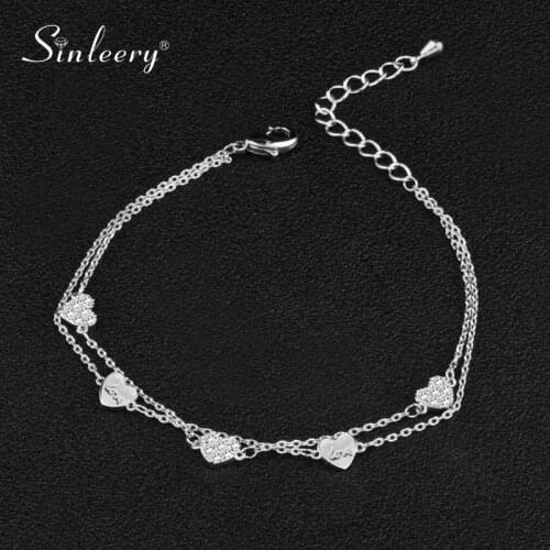SINLEERY Heart On Chain Two Layer Adjustable Bracelet Rose Gold Color Tiny Crystal Inlay Women Bracelet Jewelry SL302 SSG