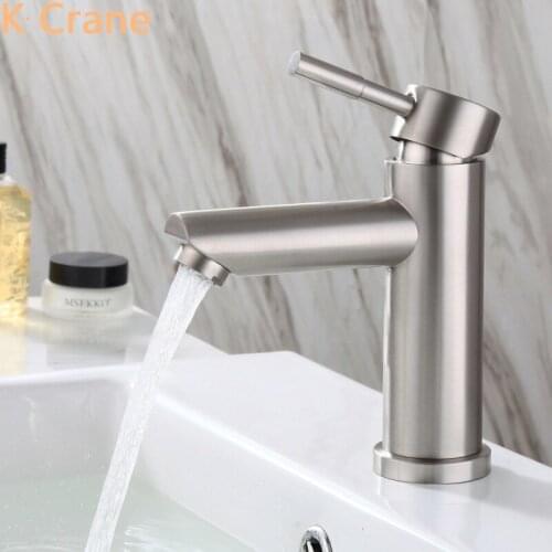 Bathroom Hot and Cold Water Mixer Faucet Single Hole Single Handle Deck Mounted Tap Stainless Steel Basin Sink Grifo Modern Taps