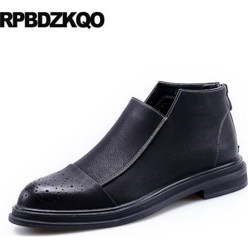 Stylish Short Mens Zipper Dress Boots Booties Black Shoes 2018 Party Pointed Toe Waterproof Autumn Ankle Brogue Formal High Top