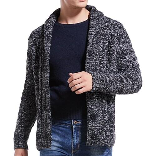 Sweaters Cardigan Male 2019 Autumn Winter Casual Tops Thick Sweater LM-Men Turn Down Collar Solid Slim Fit Knitting Mens #MY9875