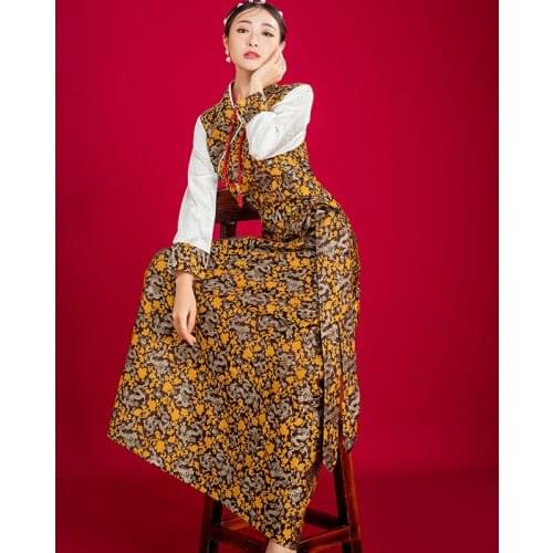 Tibetan Dress Traditional Chinese Clothing for Women Bola Lhasa Clothes Tibet Robe Pakaian Tradisional Tibet