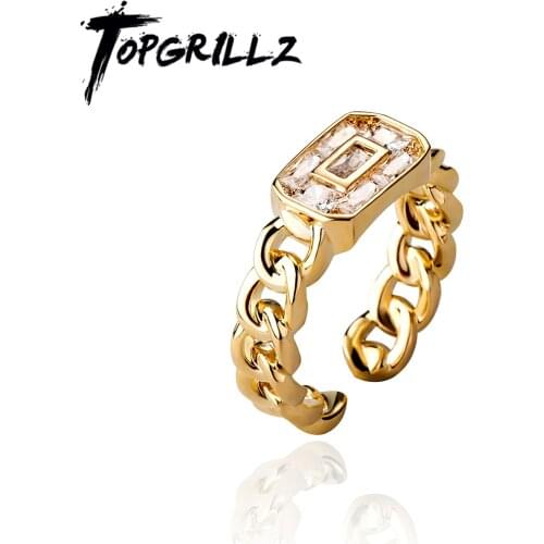 TOPGRILLZ 2021 New Baguette Rings Mens Cuban Link Rings Iced Out Cubic Zirconia Rings Hip Hop Personalized Jewelry For Gift