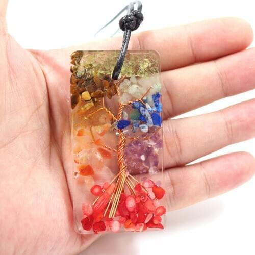 FYJS Unique Copper Wire Wrap Tree of Life Pendant Many Colors Stone and Resin Necklace Healing Chakra Jewelry