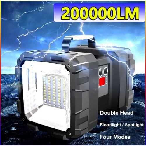 Waterproof Double-Head LED Flashlight Super Bright Floodlight Searchlight Torch Lamp Handheld Rechargeable Work Light