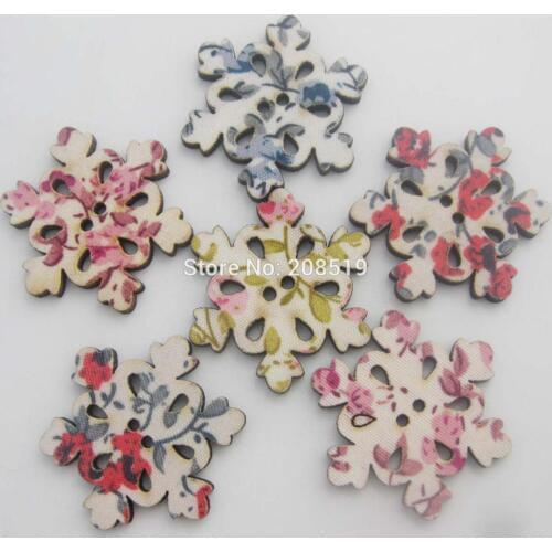 WBNLVE 30MM snowflake christmas buttons mix 100pcs covered cloth wood button scrapbooking and craft sewing supplies