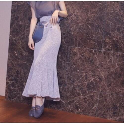 Japanese Temperament Lace-up Slim Trumpet Skirts Women High Waist Bodycon Mermaid Jupe Female Chic Vintage Print Faldas Mujer