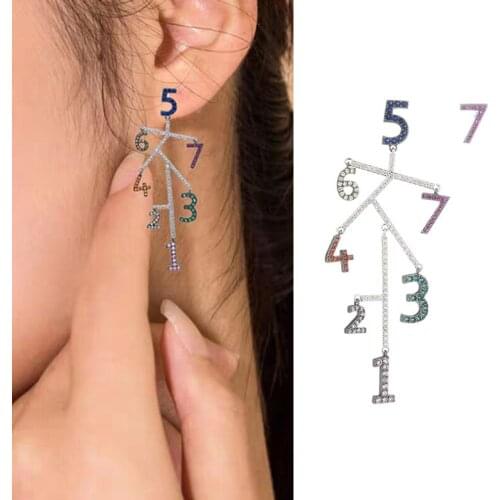 Cute Asymmetric Style S925 Sterling Silver Needle Fancy Zirconia 1-7 Number Letter Silver Earrings For Women Fashion Jewelry