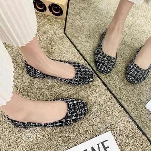 Plus Size 35-43 Woman Loafers Square Toe Slip on Flat Shoes Women Flats Plaid Shallow Shoes Dress Shoes zapatos mujer 4243L