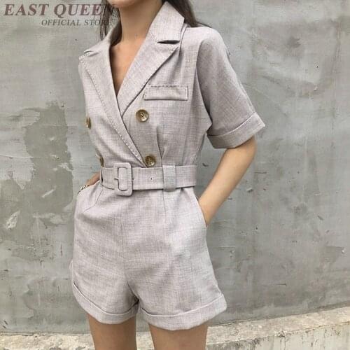 Short Jumpsuit 2019 Summer Lapel Double-Breasted Overalls Belt Short Sleeve Shorts Elegant Jumpsuits For Women 2019 AA4871