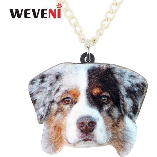 WEVENI Acrylic Novelty Australian Shepherd Dog Head Necklace Pendant Collier Animal Pet Jewelry For Women Girls Gift Droshipping