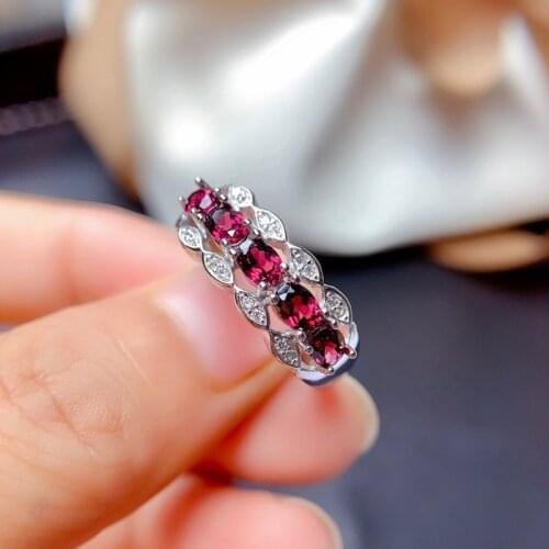 Genuine Pyrope Ring 3*4MM 5 Pieces Natural Garnet Fine Jewelry for Women Engagement Anniversary Gift Real 925 Sterling Silver