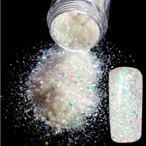 1 Jar White Nails Art Glitter 3D Mix Size Nail Powder for DIY Nails Surface Brilliant Pink Reflective Decoration Tool 260