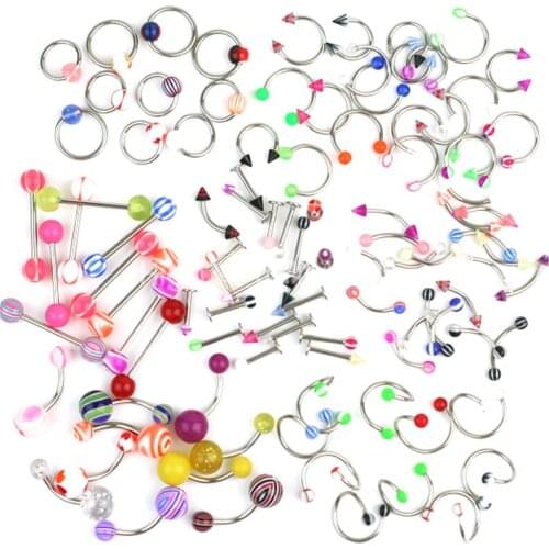 10PCS/Set Mix Acrylic Stainless Steel Eyebrow Navel Belly Lip Tongue Ring Nose Bar Rings Body Piercing Jewelry Wholesale