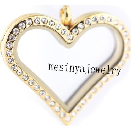 10pcs PVD gold magnet Stainless steel czech crystal heart glass locket for floating charms keepsake xmas gift mothers gift