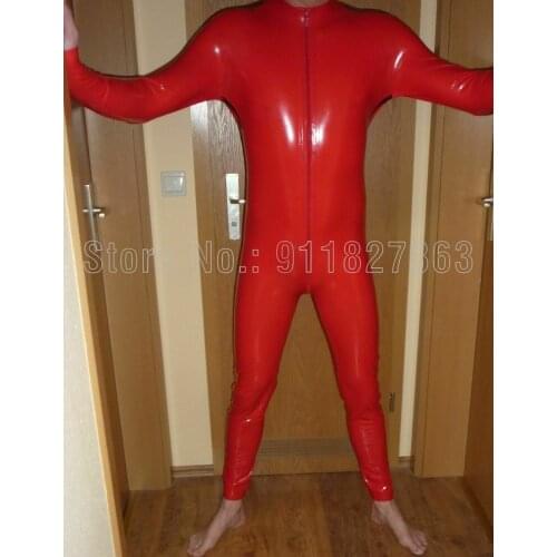 100% Natural Latex Catsuit Gummi Rot Suit Latex Rubber Bodysuit Party Wear w Front Crotch Zipper Customized