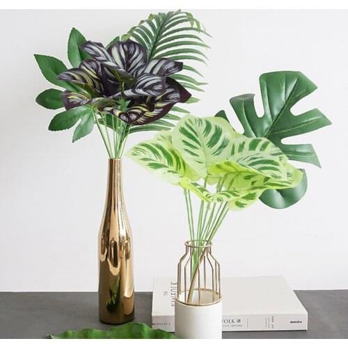 33cm Green Tropical Palm Leaves Artificial Monstera Leaf Fake Plants Flower For Home Room Decor Wedding Birtdhay Party Supplies