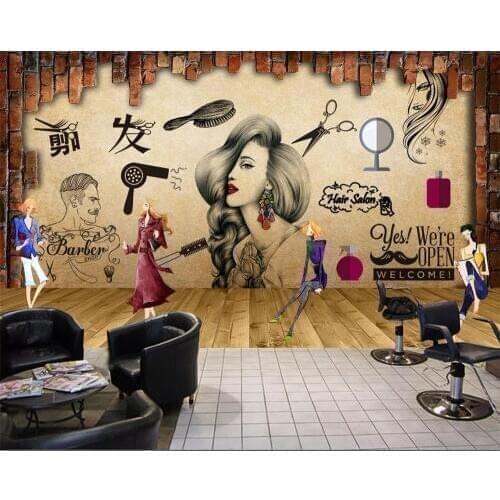 Beibehang Customized 3d wallpaper salon hair salon beauty salon background wall barber shop nostalgic retro makeup 3d wallpaper