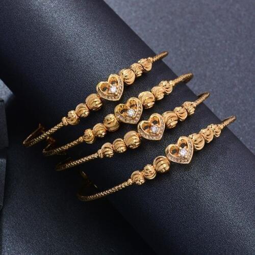 Wando 4pcs Ethiopian Pattern Gold color Bead Bangles For Women Wedding Bracelet Arab Bangle Bracelet Best Gifts