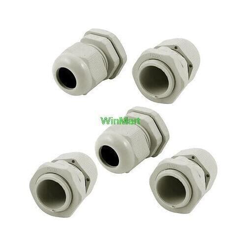 5 Pcs 10mm Long PG13.5 White Plastic Waterproof Connectors Cable Glands