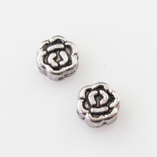 90Pcs Antiqued Silver Color Tiny Rose Flower Spacer Beads Charms 5mm