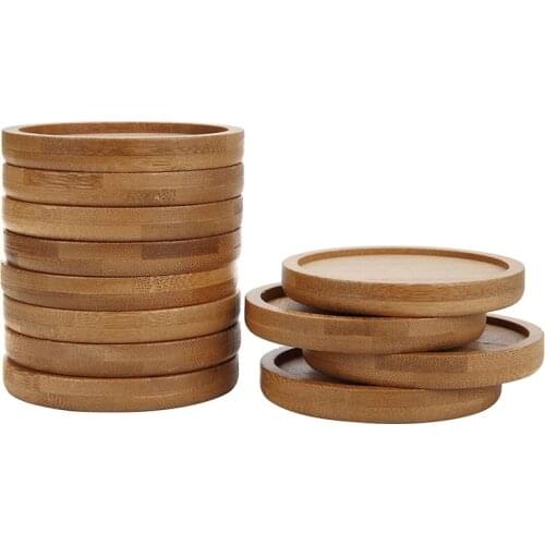 Bamboo Plant Saucer 3.3 inch Succulent Pot Tray Flower Plant Holder, Round Drainage Tray 12 Pack